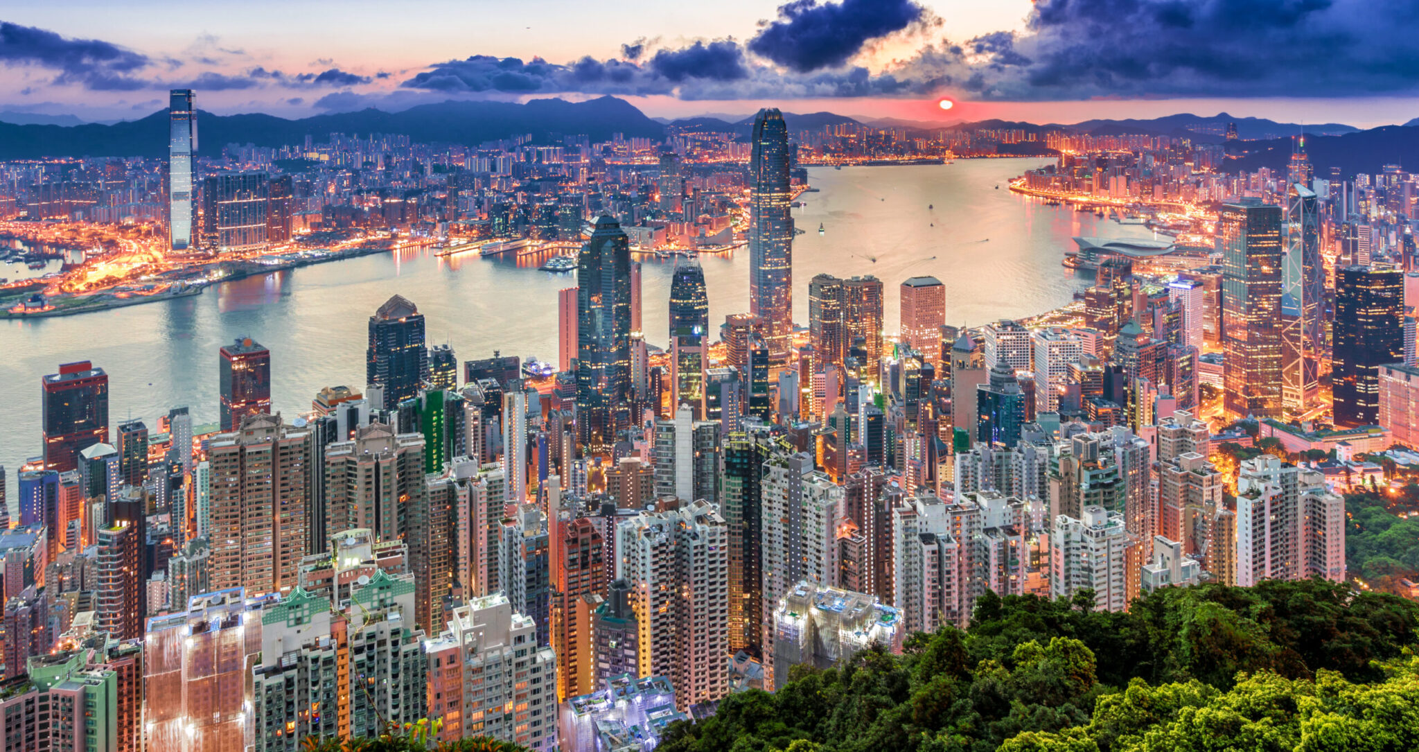 Hong Kong city view from peak at Sunrise