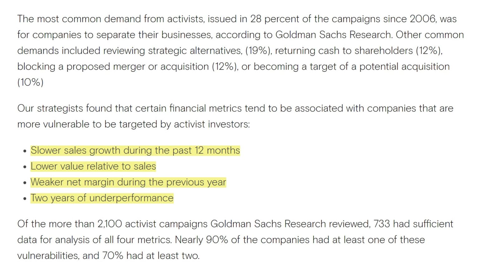 Activist Hedge Fund Criteria