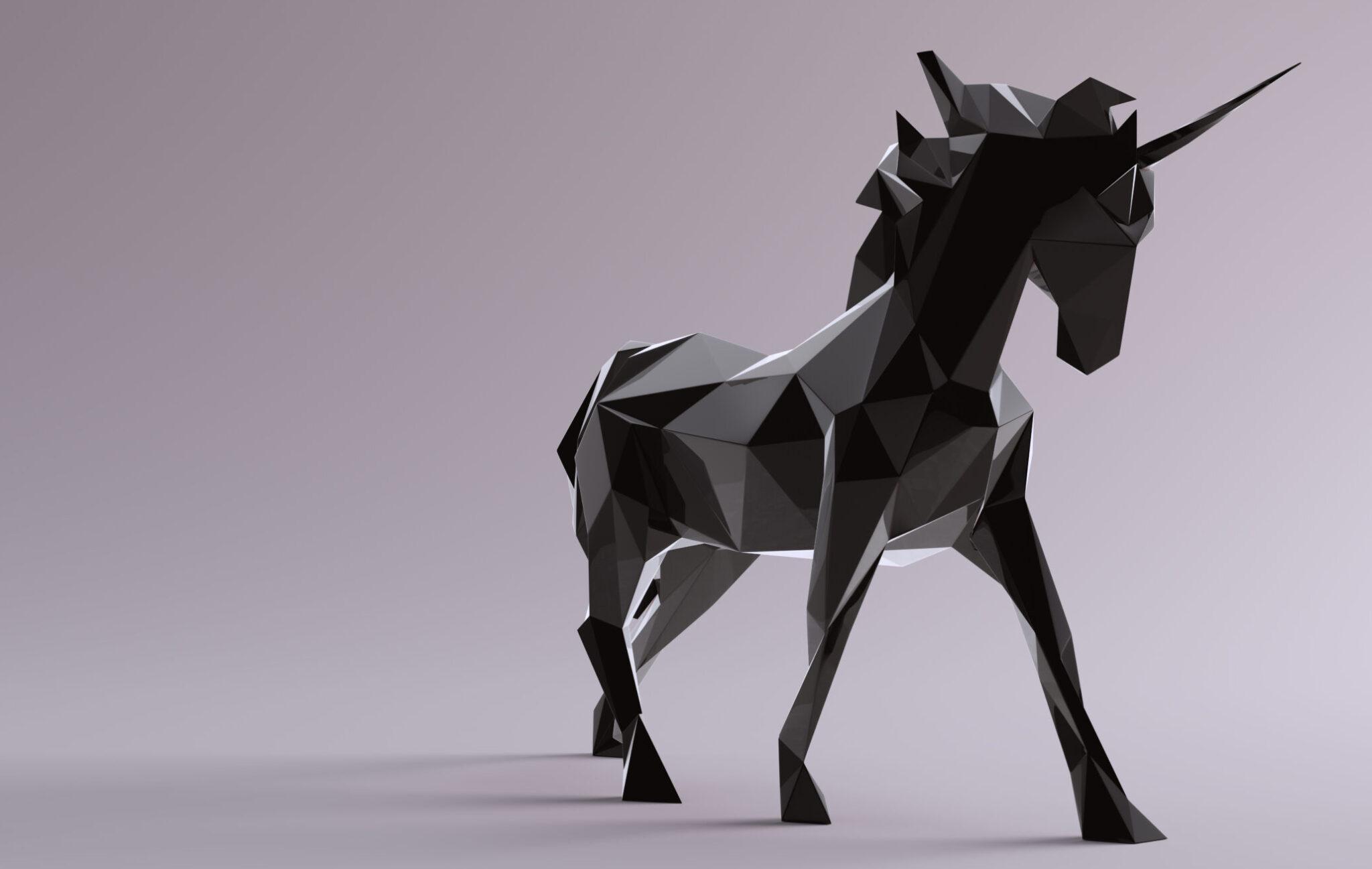 Black Unicorn made out of triangles 3d illustration