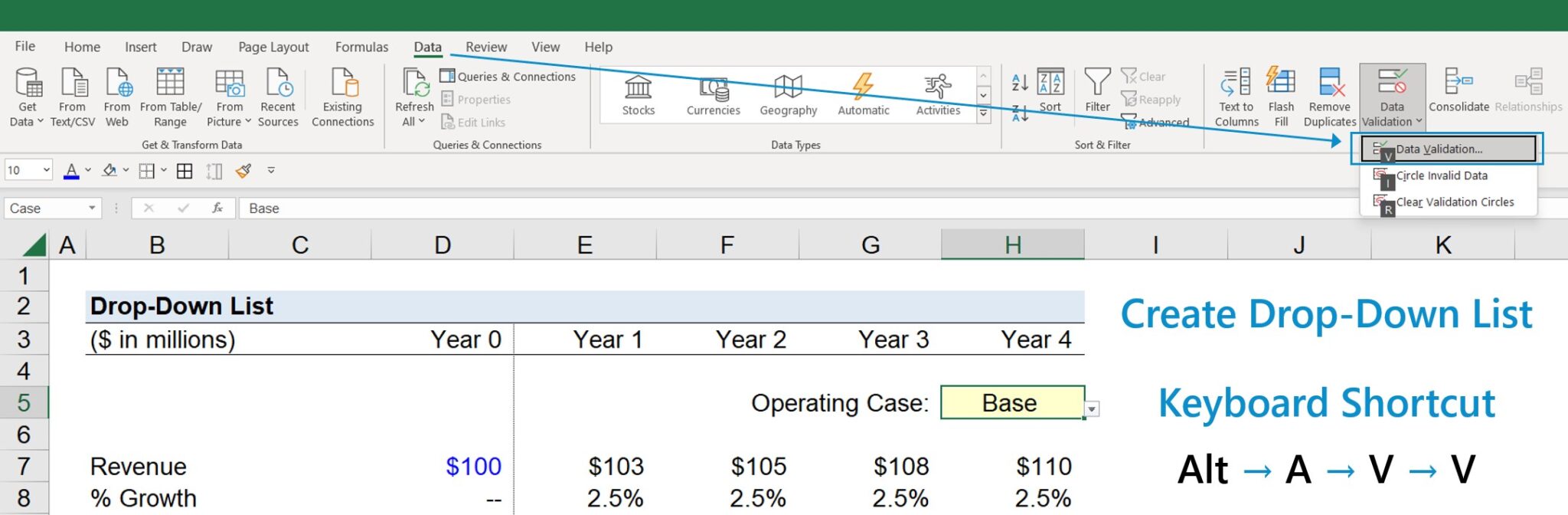 Create Drop-Down List in Excel Shortcut