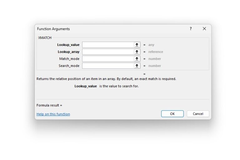 Excel XMATCH Function Syntax Arguments