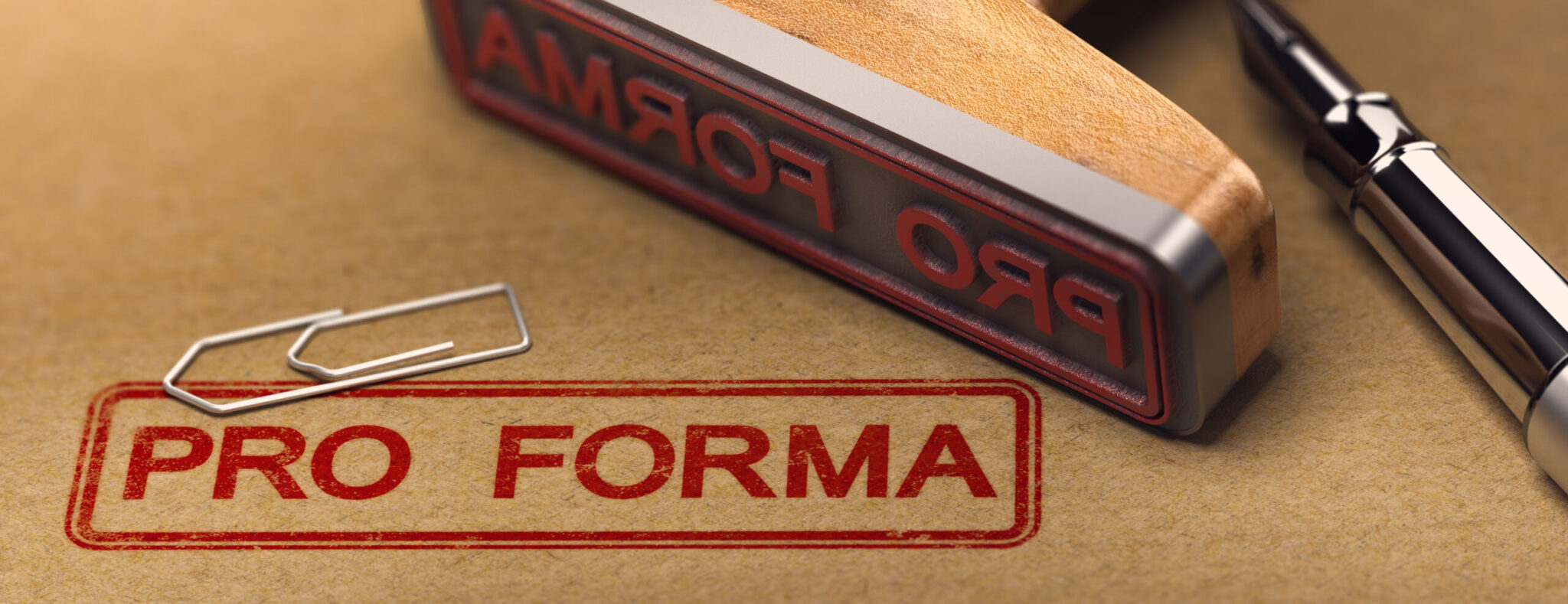 3D illustration of the word pro forma invoice stamped on brown paper with a rubber stamp.
